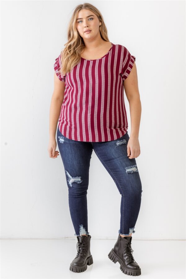 Plus Striped Short Sleeve Relax Top Tops