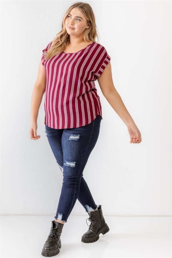 Plus Striped Short Sleeve Relax Top Tops