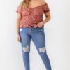 Plus Floral Chiffon Ruched Smocked Off-the-shoulder Top Tops