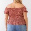 Plus Floral Chiffon Ruched Smocked Off-the-shoulder Top Tops