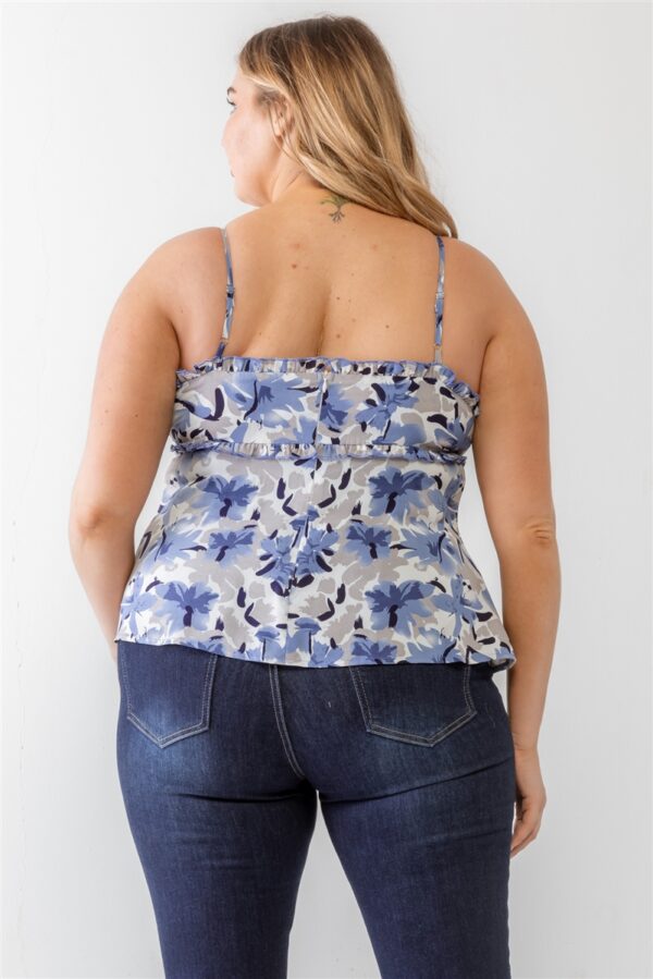 Plus Floral Print Woven Ruffle Sleeveless Back Zipper Tank Top Tops