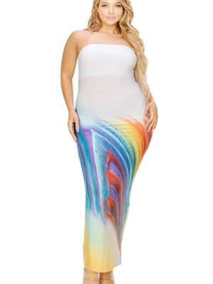 Plus sleeveless color gradient tube top maxi dress Dresses