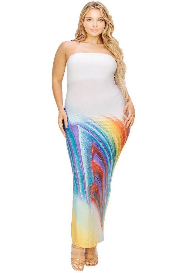 Plus sleeveless color gradient tube top maxi dress Dresses