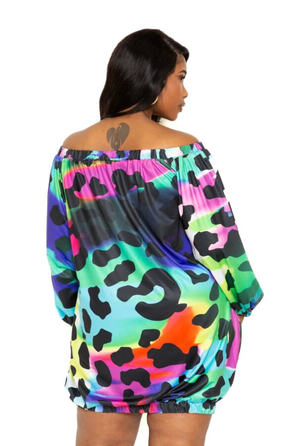 Electric leopard off shoulder bubble mini dress Dresses