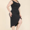 Plus Size Solid Wrap Front Tie Side Midi Dress Basics