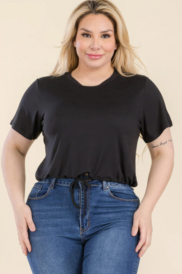 Plus Size Tie Front Drawstring Short Sleeve Crop Top Tops