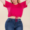 Plus Size Tie Front Drawstring Short Sleeve Crop Top Tops