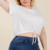 Plus Size Tie Front Drawstring Short Sleeve Crop Top Tops