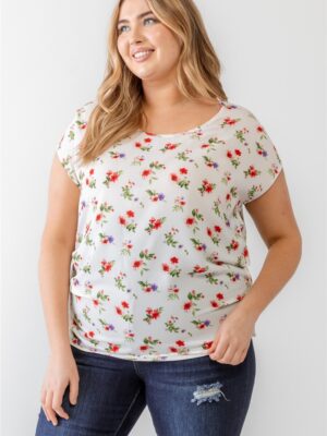 Plus Flower Print Ruched Top Tops