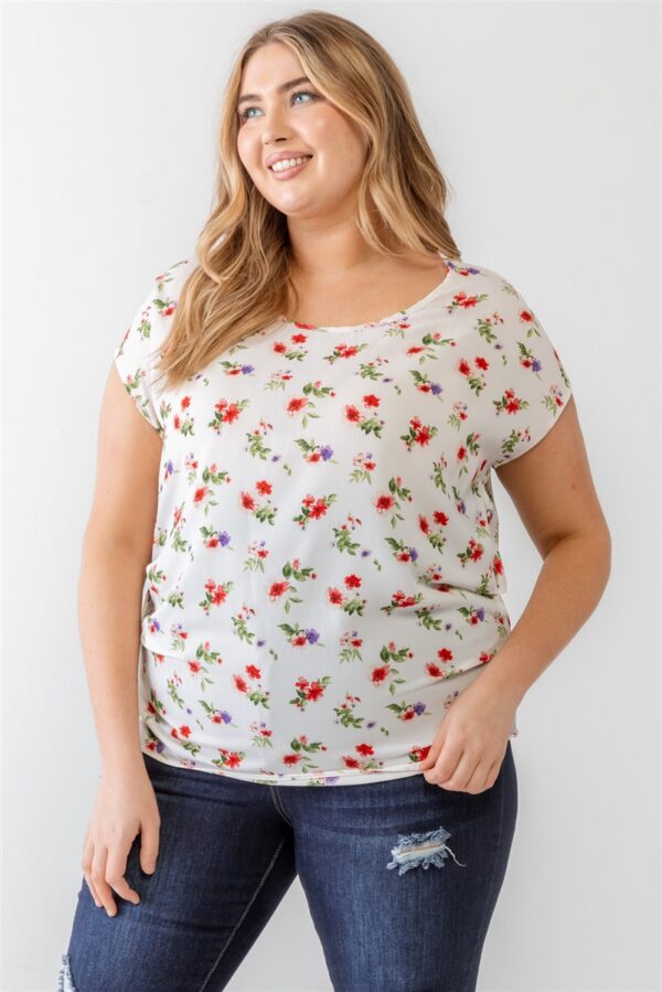 Plus Flower Print Ruched Top Tops