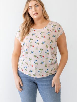 Plus Flower Print Ruched Top Tops