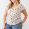 Plus Flower Print Ruched Top Tops