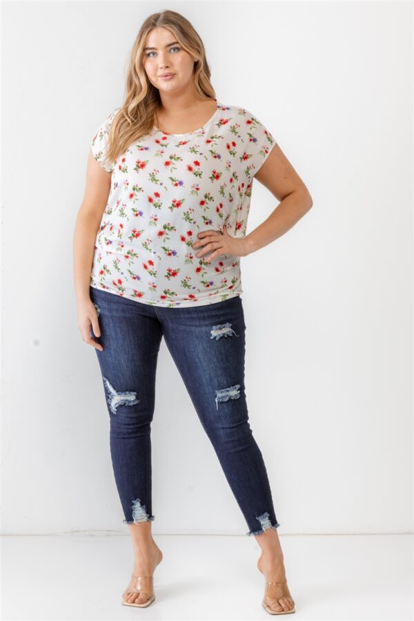 Plus Flower Print Ruched Top Tops