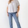 Plus Grey Cotton Blend Smoked Short Sleeve Top Tops