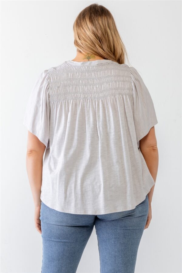 Plus Grey Cotton Blend Smoked Short Sleeve Top Tops