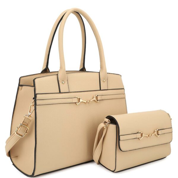 2in1 Matching Design Handle Satchel With Crossbody Bag Handbags