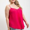 Pleated Tank Top With Adjustable Strap Tops