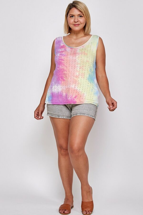 Tie Dye Tank With Studded Detail, Loose Fit, Easy Casual Wear Tops