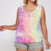 Tie Dye Tank With Studded Detail, Loose Fit, Easy Casual Wear Tops