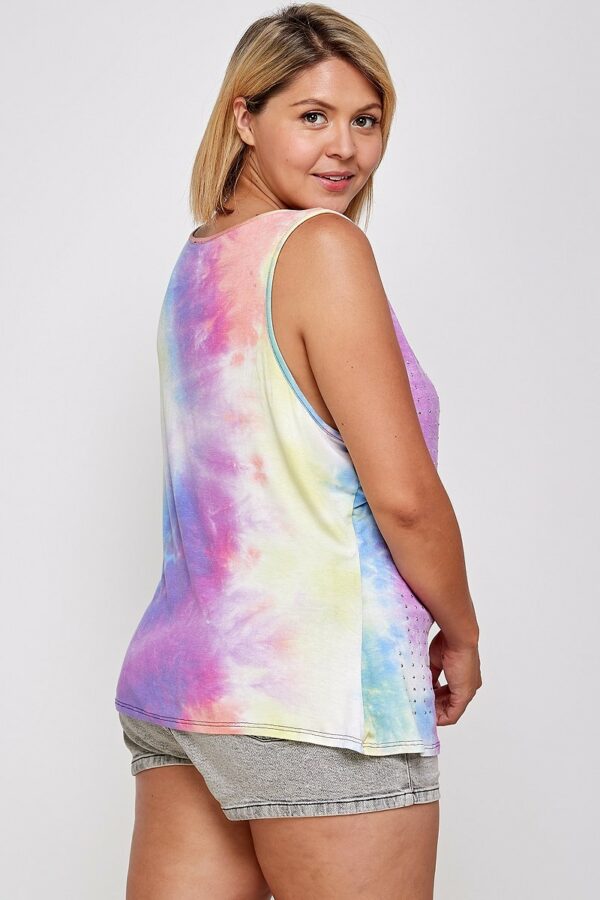 Tie Dye Tank With Studded Detail, Loose Fit, Easy Casual Wear Tops