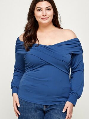 Plus Size Solid Wrap Dressy Top Tops