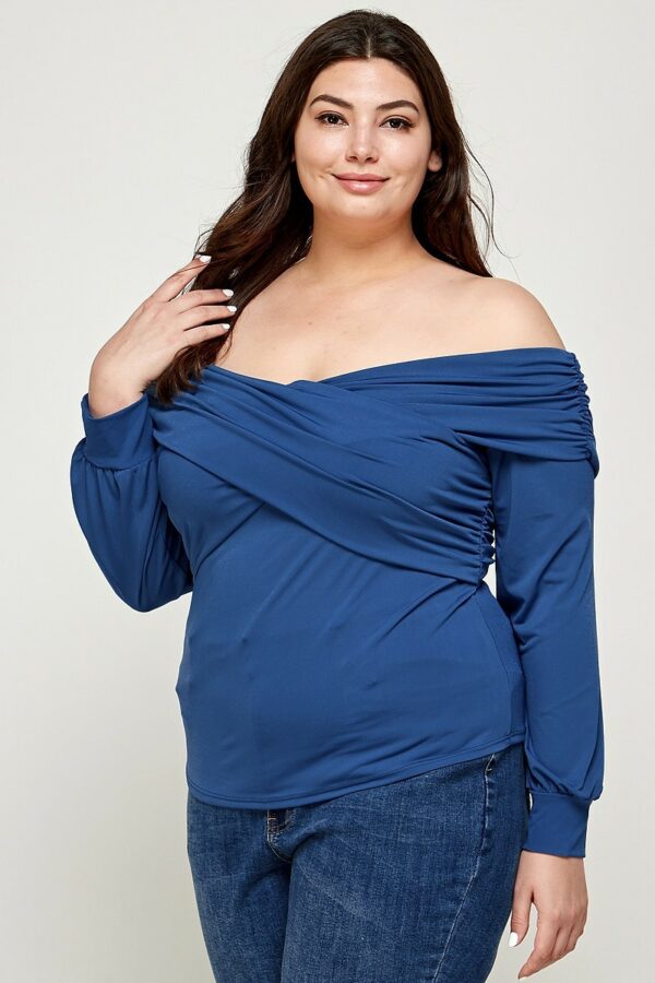 Plus Size Solid Wrap Dressy Top Tops