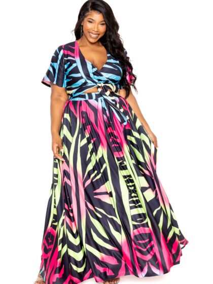 Ombre Animal Maxi Skirt & Top Set sets