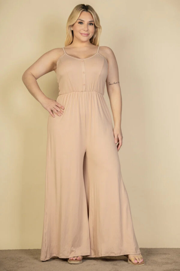 Plus Size Button Front Wide Leg Jumpsuit Rompers