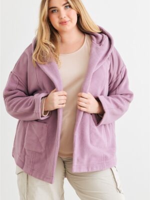 Plus Two Pocket Open Front Soft To Touch Hooded Cardigan Jacket outerwear