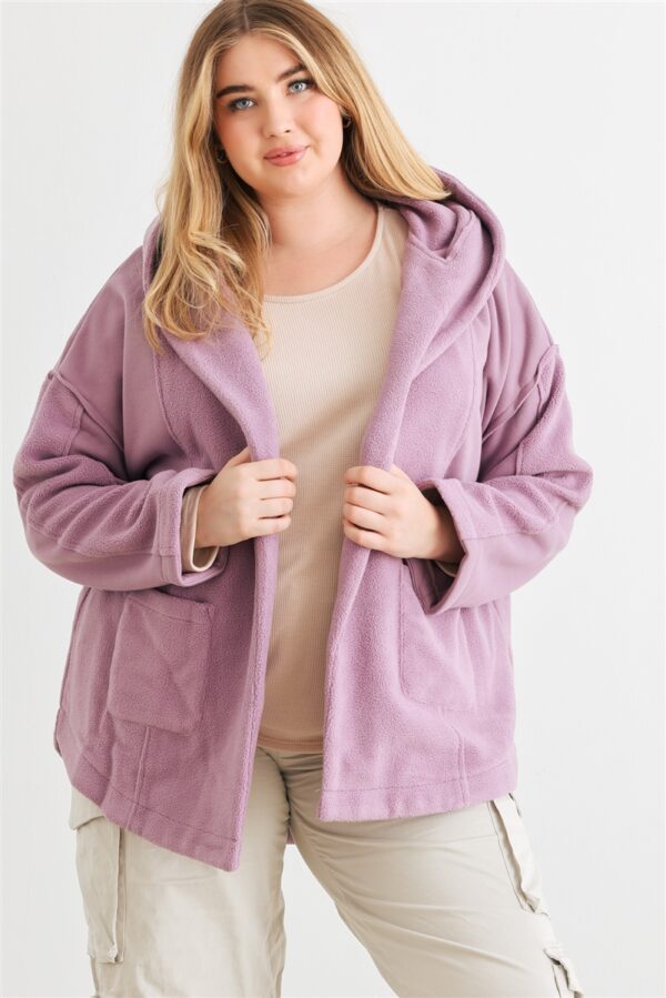 Plus Two Pocket Open Front Soft To Touch Hooded Cardigan Jacket outerwear