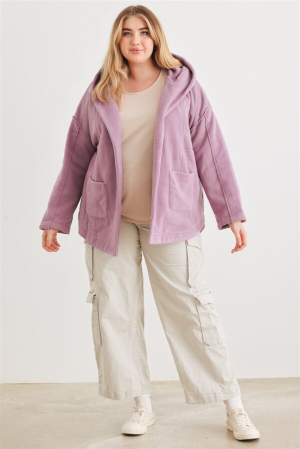 Plus Two Pocket Open Front Soft To Touch Hooded Cardigan Jacket outerwear