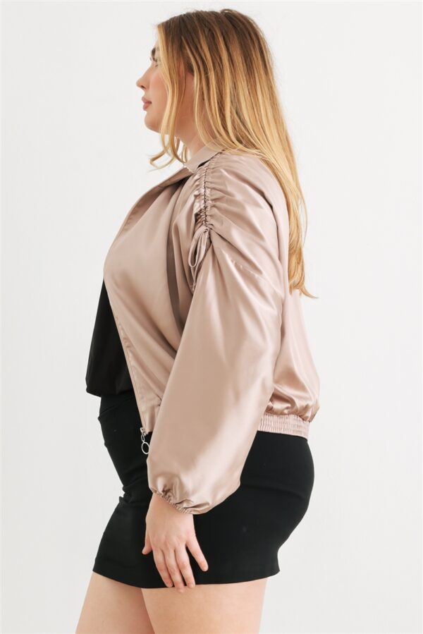 Plus Satin Zip-up Ruched Long Sleeve Cropped Bomber Jacket outerwear