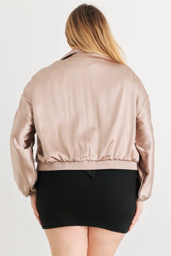 Plus Satin Zip-up Ruched Long Sleeve Cropped Bomber Jacket outerwear