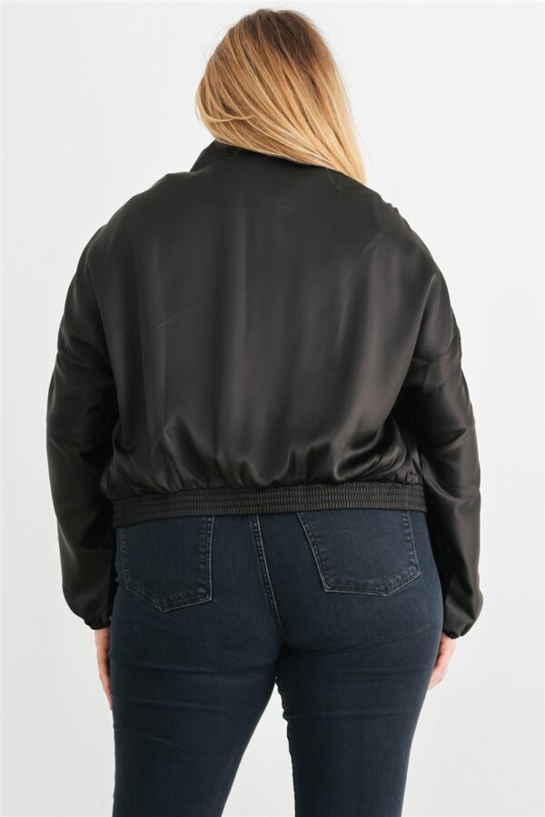 Plus Satin Zip-up Ruched Long Sleeve Cropped Bomber Jacket outerwear