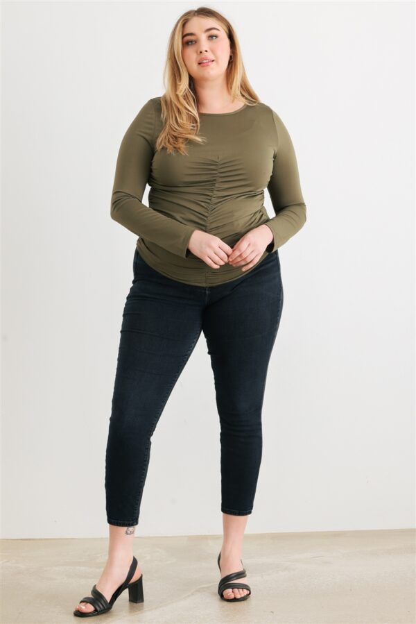 Plus Olive Ruched Long Sleeve Top Tops