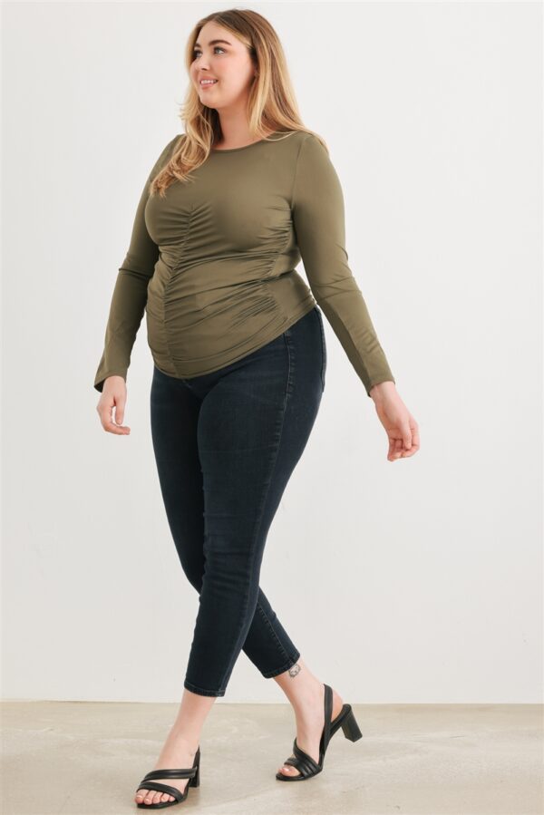 Plus Olive Ruched Long Sleeve Top Tops