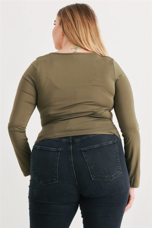 Plus Olive Ruched Long Sleeve Top Tops