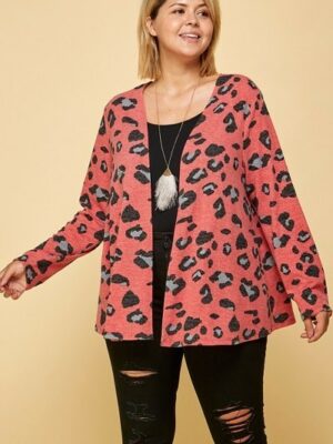 Plus Size Animal Printed Open Front Cropped Cardigan outerwear