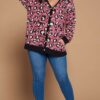 Plus Size Cozy Animal Mir Print With Brush Button Up Cardigan outerwear