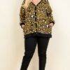 Plus Size Cozy Animal Mir Print With Brush Button Up Cardigan outerwear