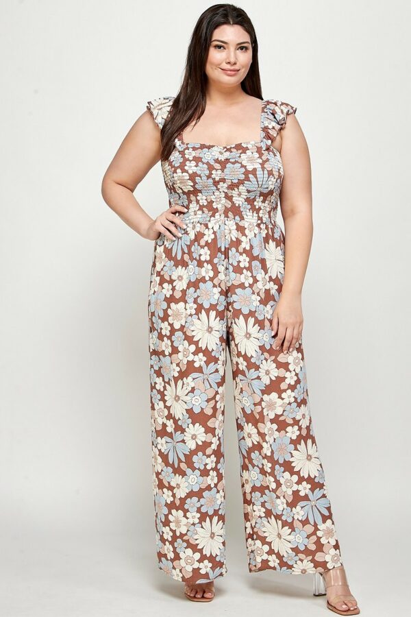 Floral Print Smocked Jumpsuit Rompers