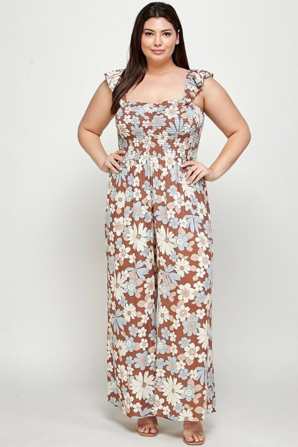 Floral Print Smocked Jumpsuit Rompers