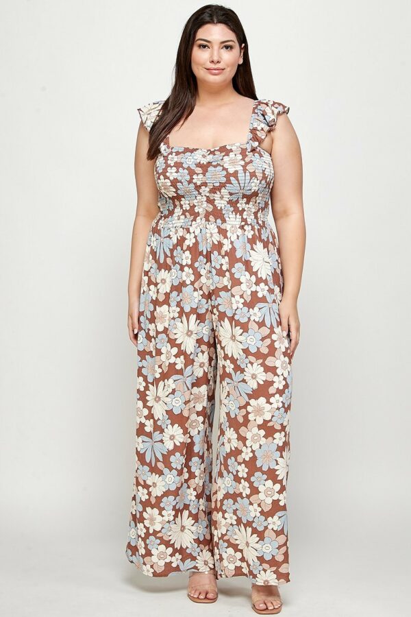 Floral Print Smocked Jumpsuit Rompers