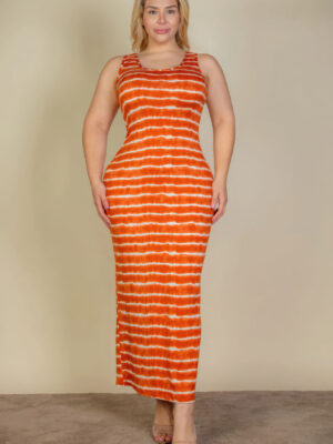 Plus Size Tie Dye Printed Tank Bodycon Maxi Dress Basics