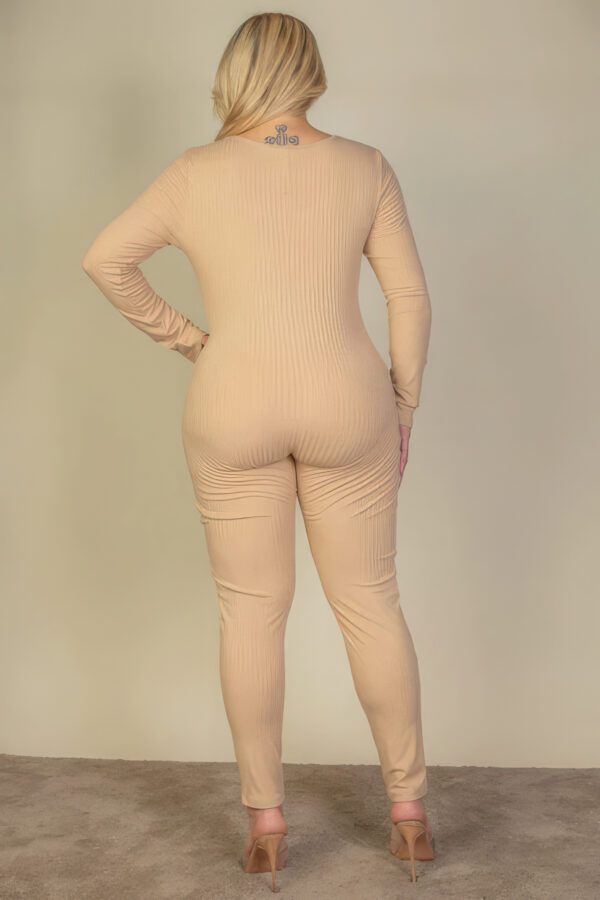 Plus Size Ribbed Scoop Neck Long Sleeve Jumpsuit Basics