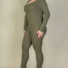 Plus Size Ribbed Scoop Neck Long Sleeve Jumpsuit Basics