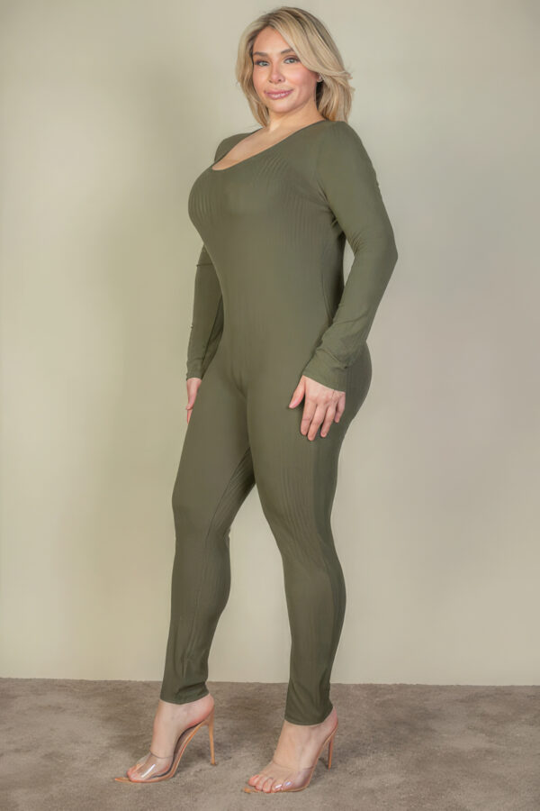 Plus Size Ribbed Scoop Neck Long Sleeve Jumpsuit Basics