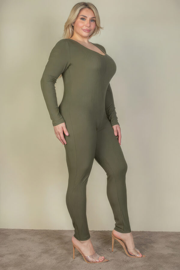 Plus Size Ribbed Scoop Neck Long Sleeve Jumpsuit Basics