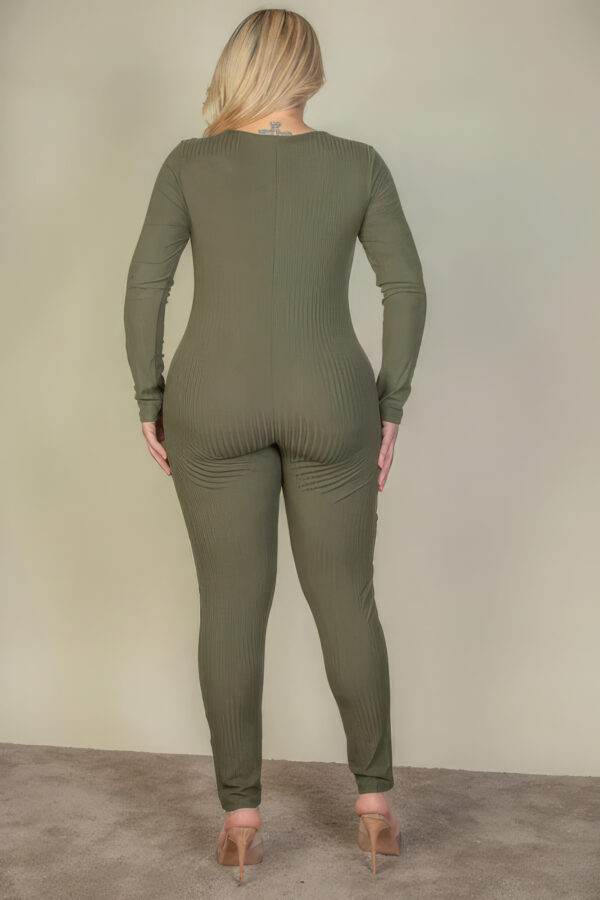 Plus Size Ribbed Scoop Neck Long Sleeve Jumpsuit Basics