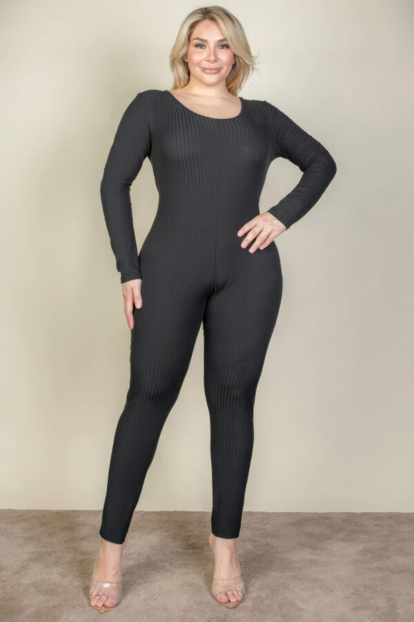 Plus Size Ribbed Scoop Neck Long Sleeve Jumpsuit Basics